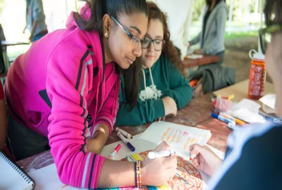 Arts and crafts camp session in the park