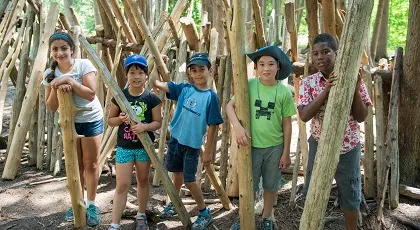 Campers in shelter building